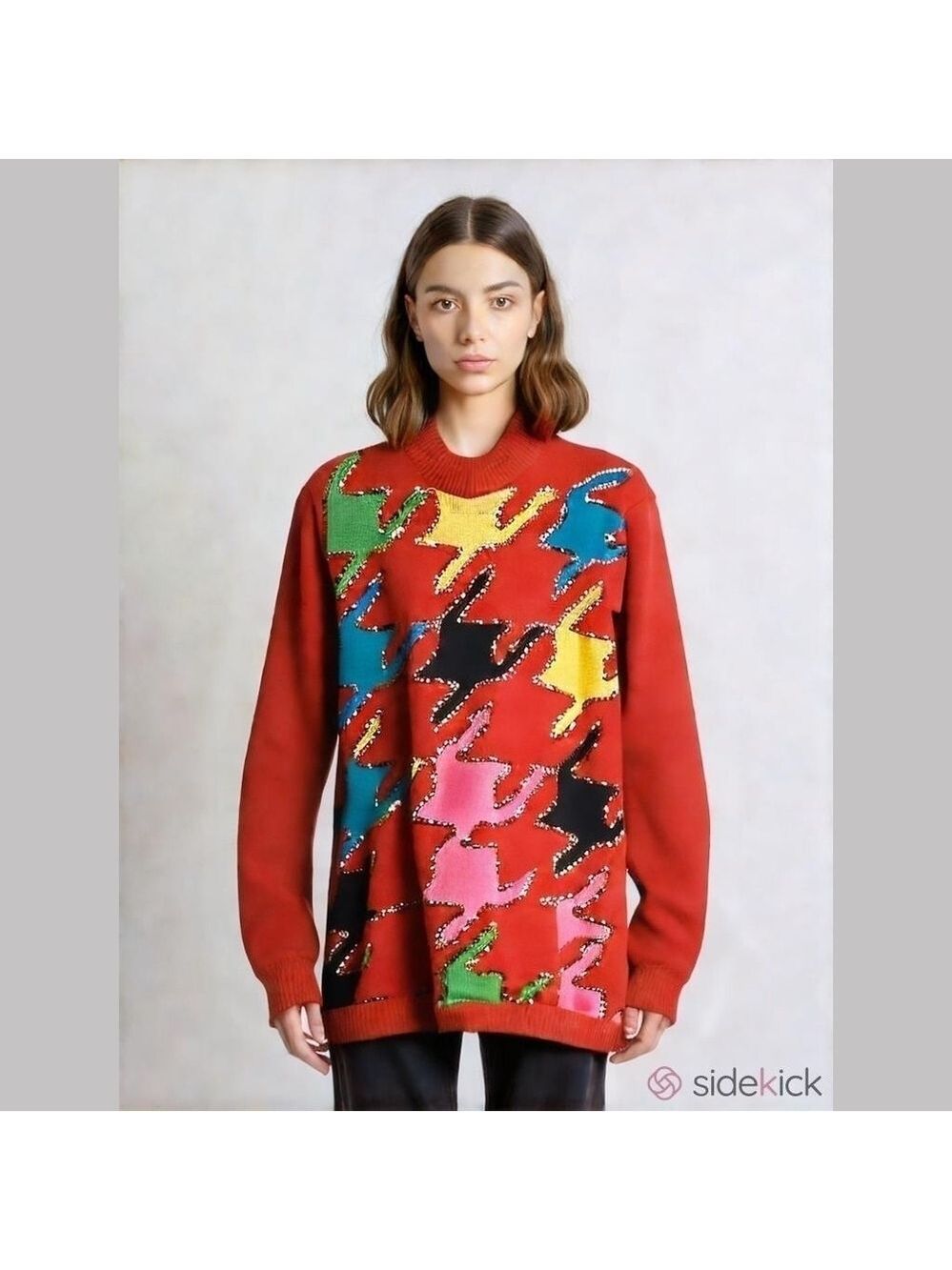 80's Cherry Red Retro Colourblock Sequined Tunic sweater